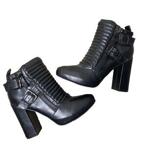 PENNY loves KENNY Black Leather MOTOR CROSS Biker Combat Womens SZ 9.5 Black